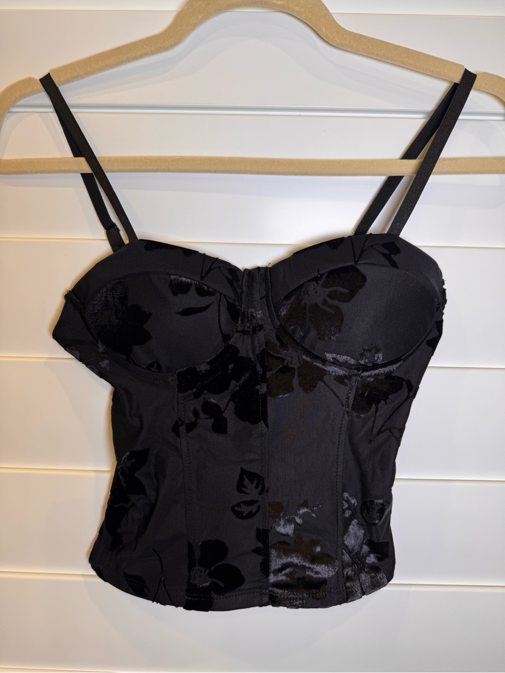 Madden Girl Black Floral Flocked Bustier Crop Top